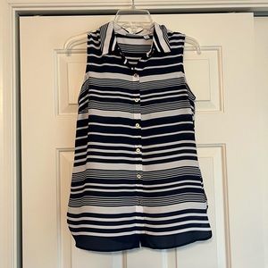Susan Graver Navy Blue And White Striped Sleeveless Button Up Tank Shirt 2
